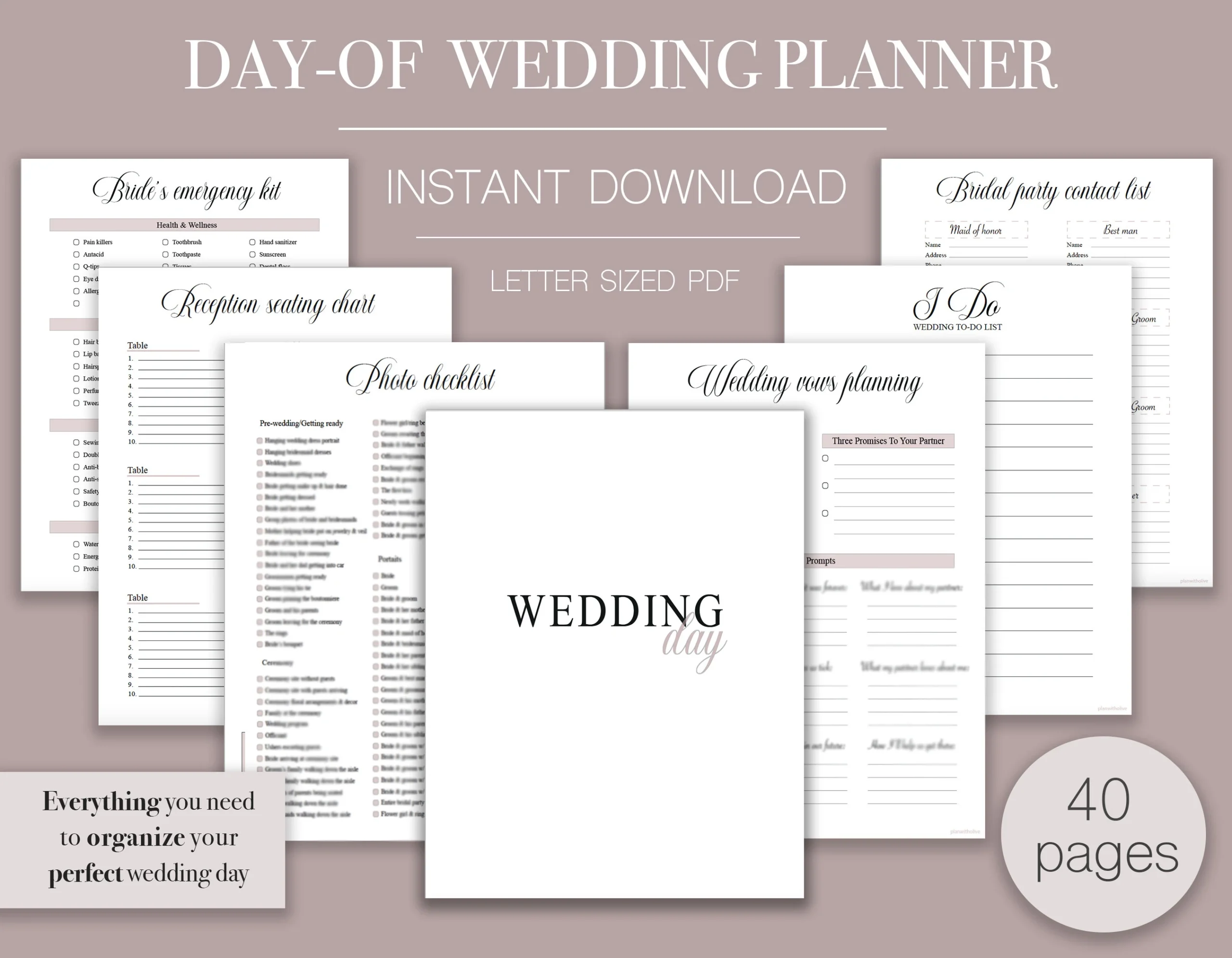 Day Of Wedding Planner 40 Page Organizer Digital Download Etsy de