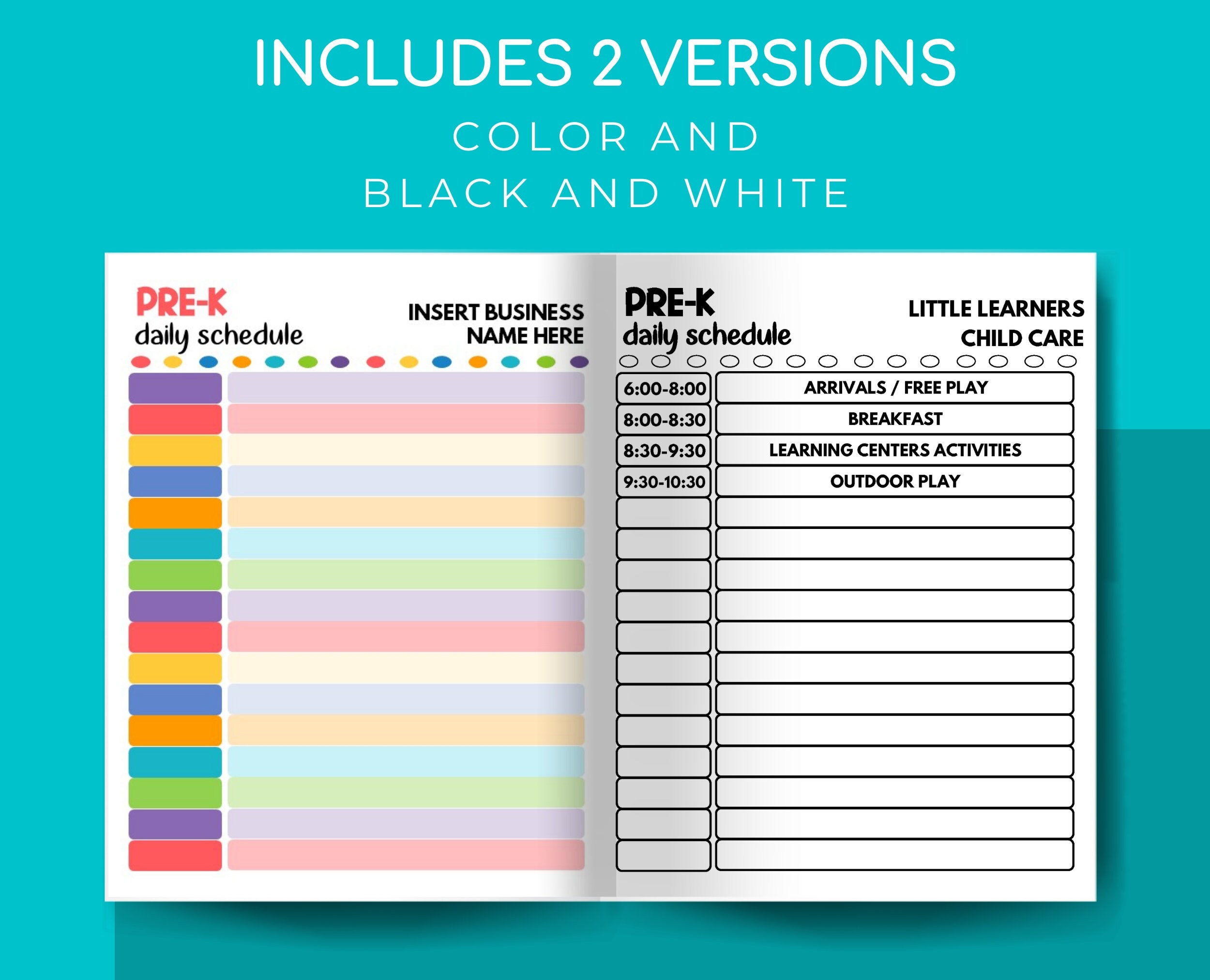 Daycare Daily Schedule For Pre k Printable Child Care Fillable PDF Daycare Daily Schedule For Pre k Printable Child Care Fillable PDF