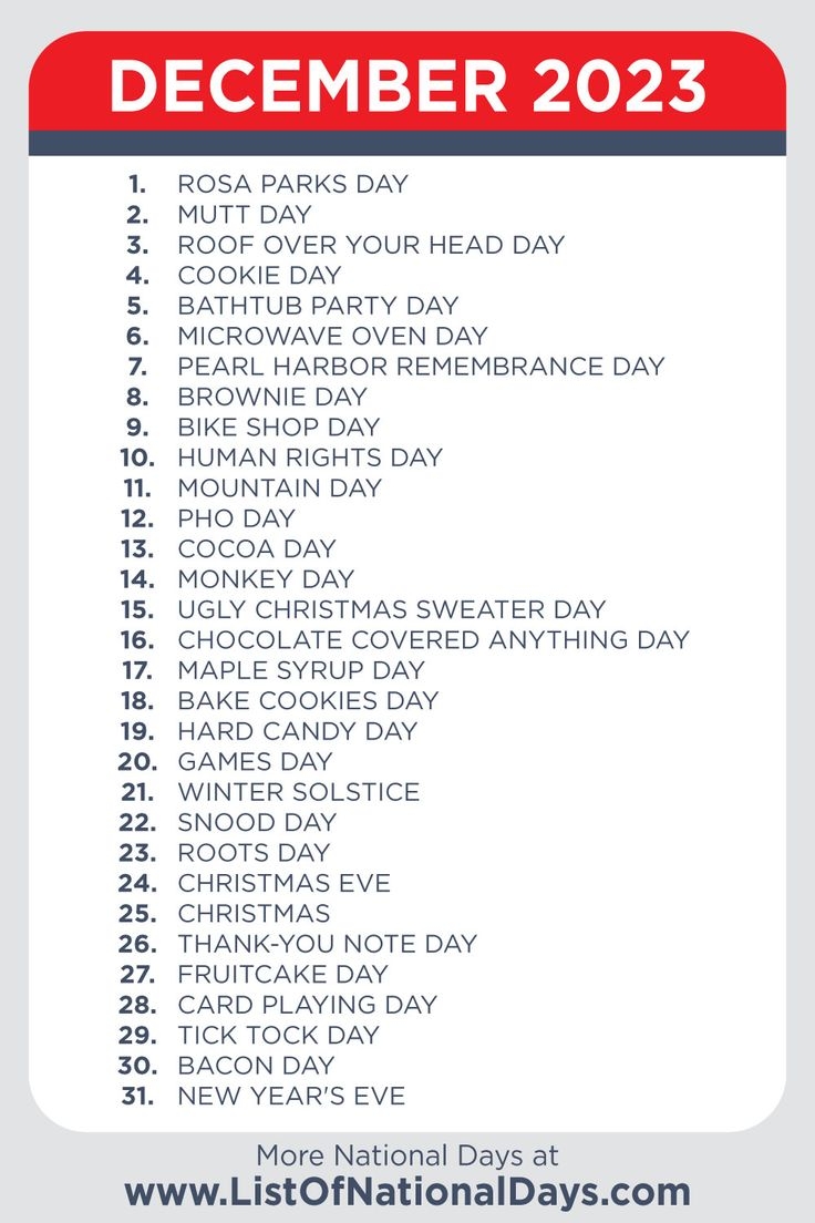 December 2023 National Days