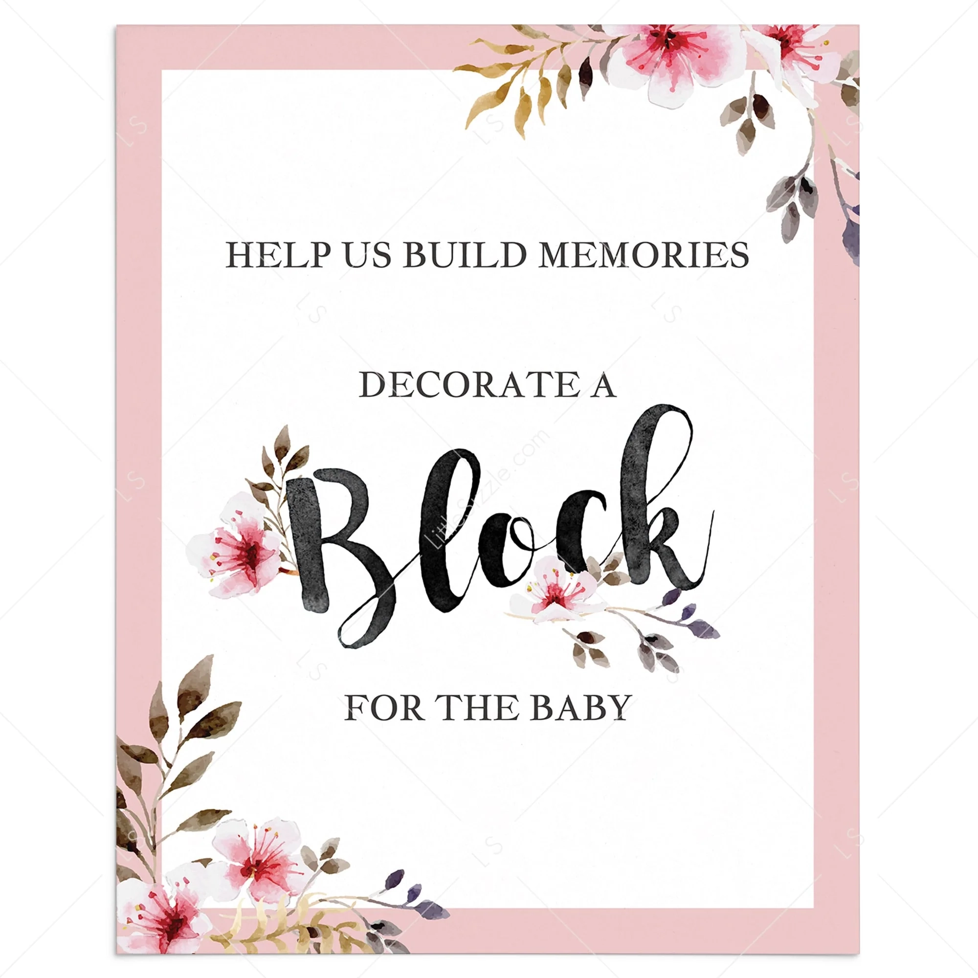 Decorate A Block Floral Baby Shower DIY Instructions Table Sign Printable LittleSizzle Decorate A Block Floral Baby Shower DIY Instructions Table Sign Printable LittleSizzle