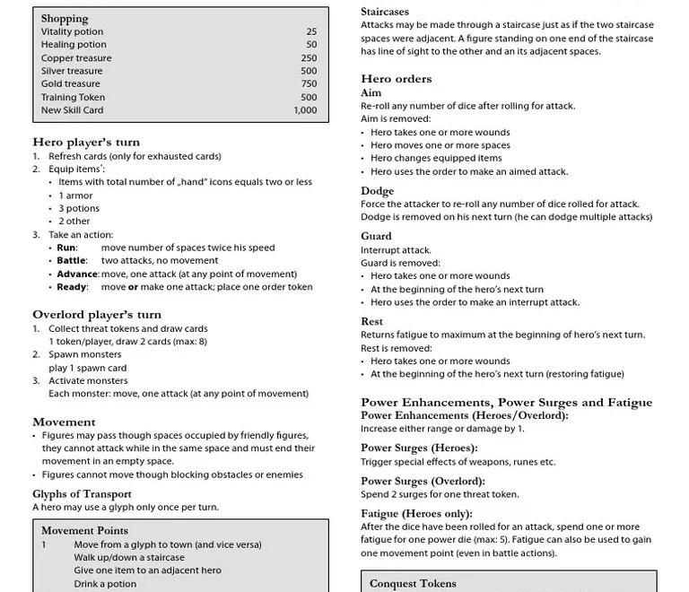 Descent Quick Reference PDF Gaming Leisure