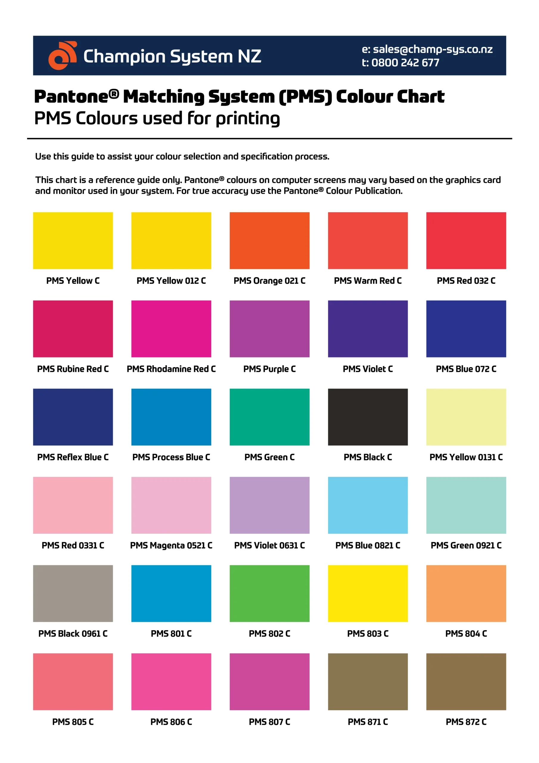 Printable Pms Color Chart