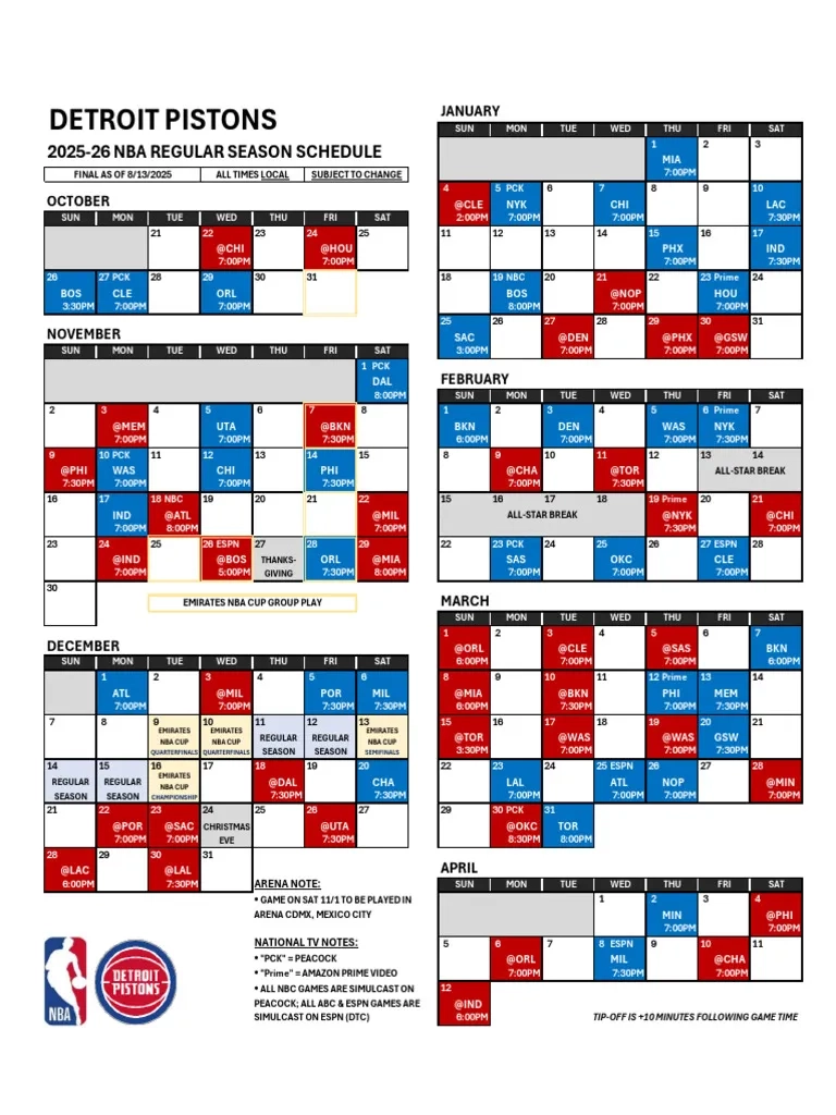 Detroit Pistons Unveil 2025 26 Schedule Featuring Mexico City 