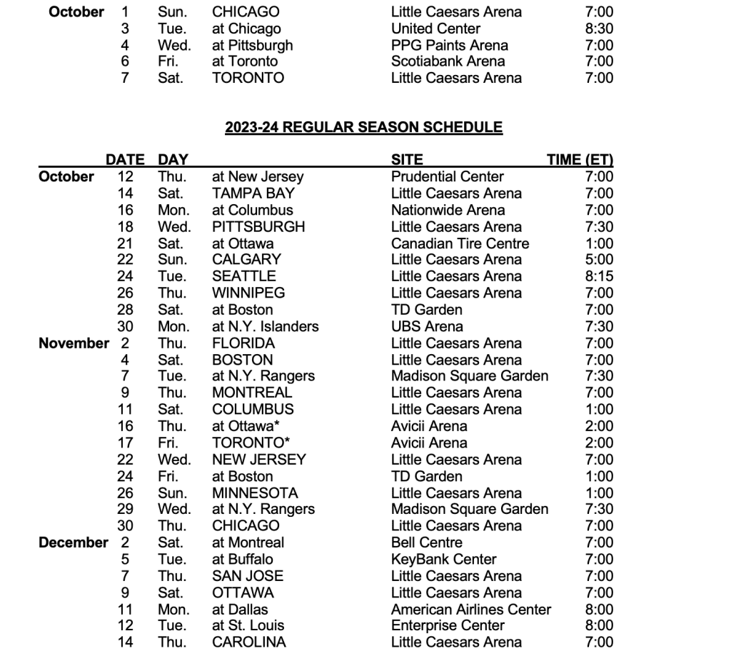 Detroit Red Wings Preseason Printable Schedule Detroit Red Wings Preseason Printable Schedule