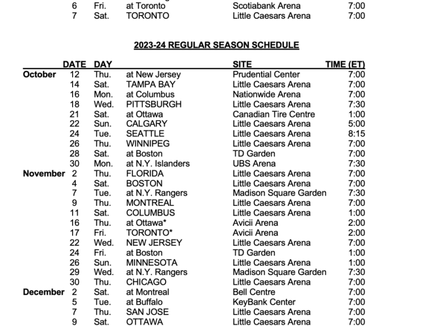 Detroit Red Wings Release 2023 24 Regular Season Schedule