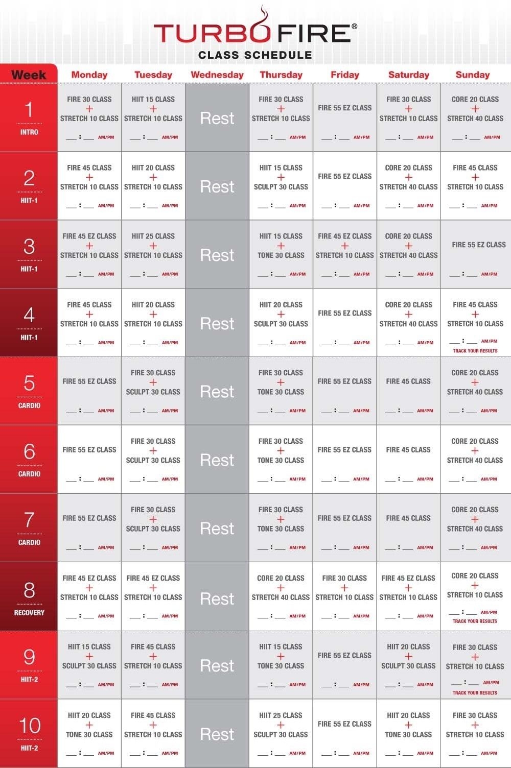 Turbo Fire Class Schedule Printable Turbo Fire Class Schedule Printable