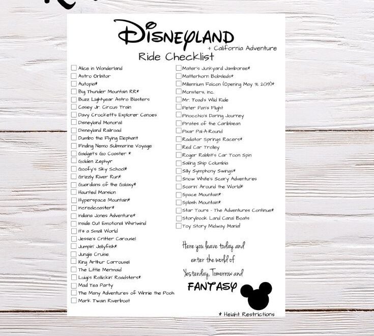Disneyland Ride Checklist Free Printable