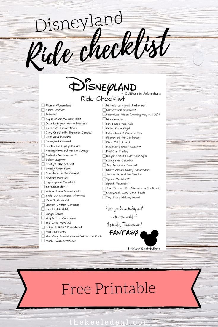 Disneyland Ride Checklist Free Printable Disneyland Ride Checklist Free Printable