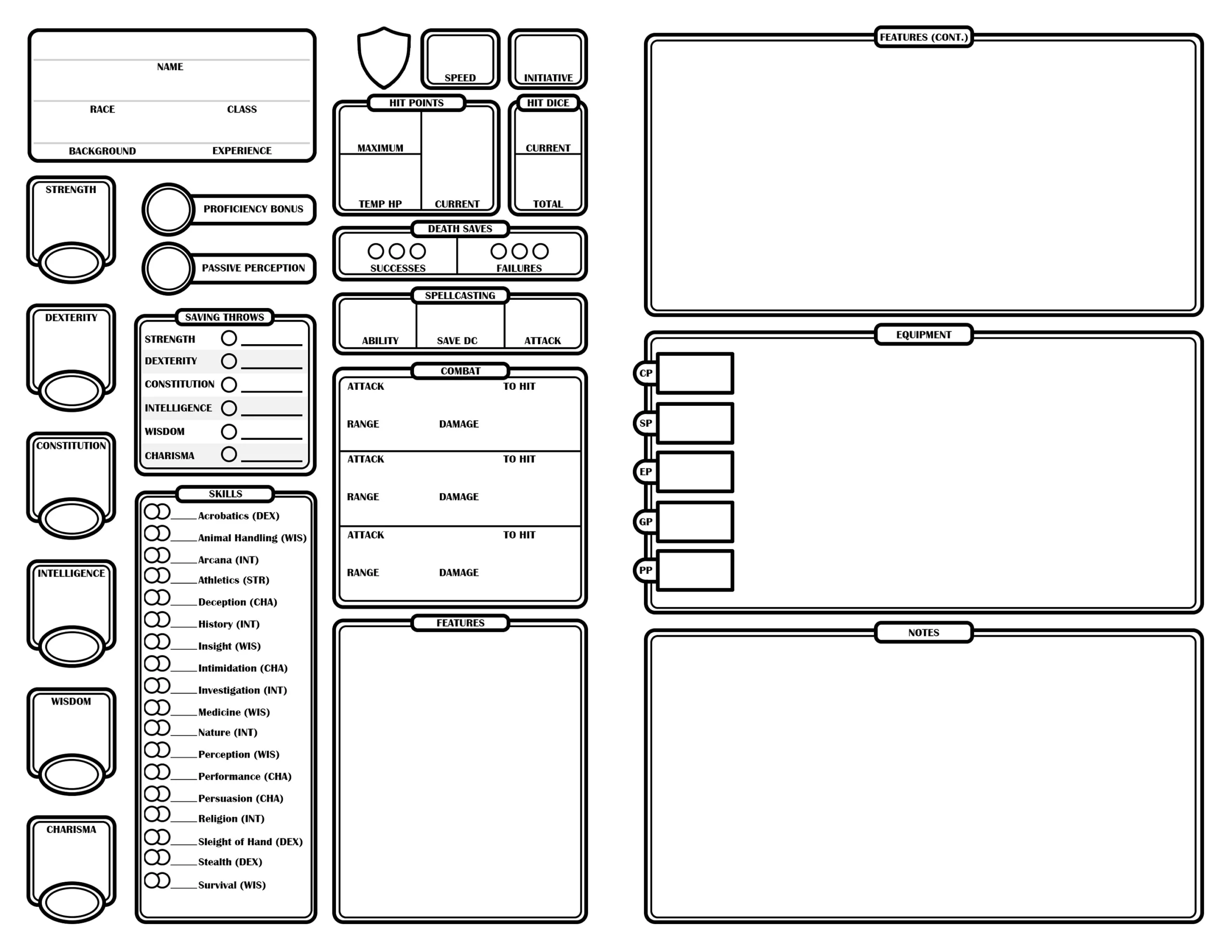 Printable Dnd 5e Blank Character Sheet