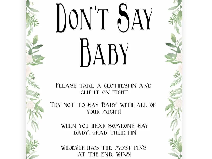 Don t Say Baby Game Greenery Printable Baby Shower Games OhHappyPrintables