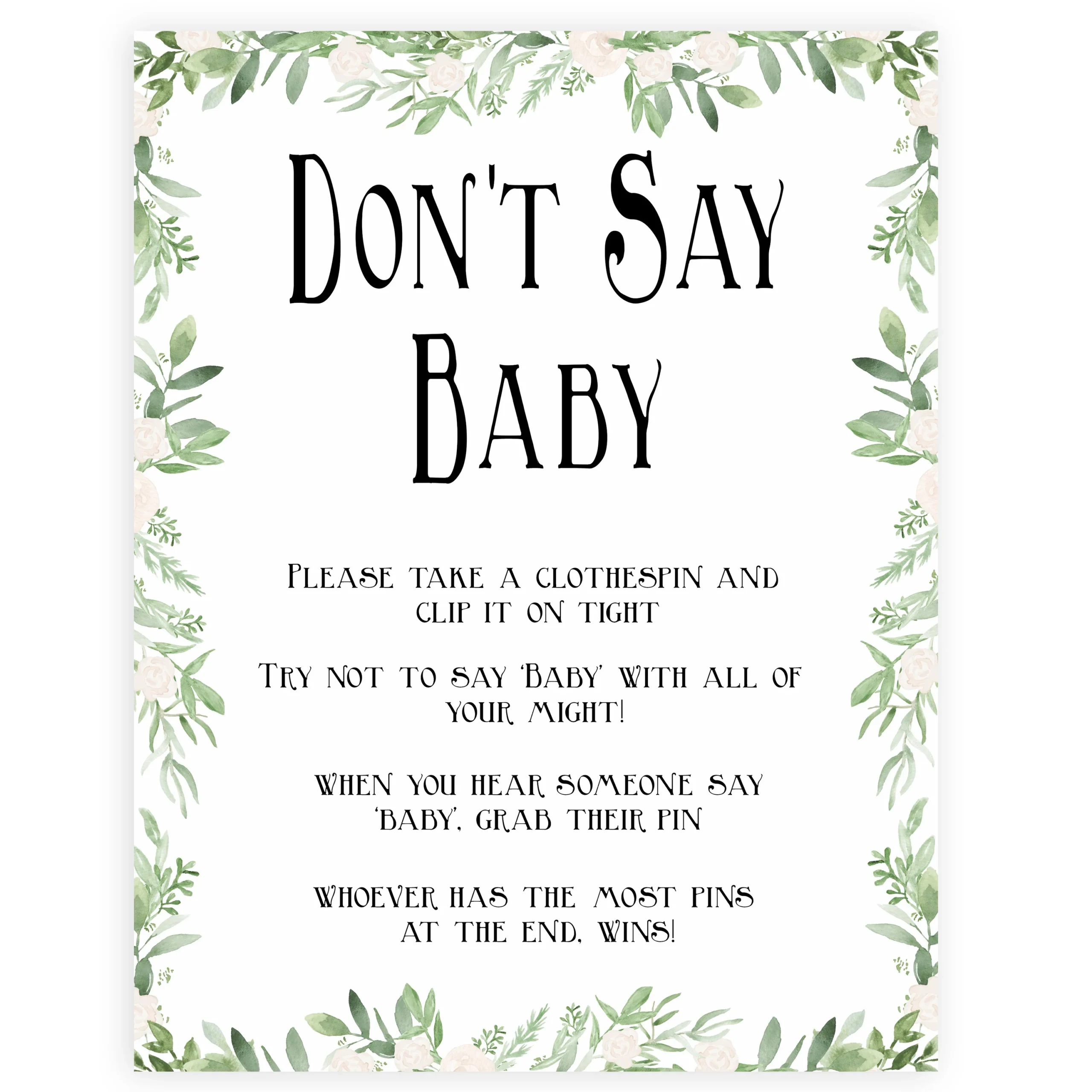 Don t Say Baby Game Greenery Printable Baby Shower Games OhHappyPrintables Don t Say Baby Game Greenery Printable Baby Shower Games OhHappyPrintables