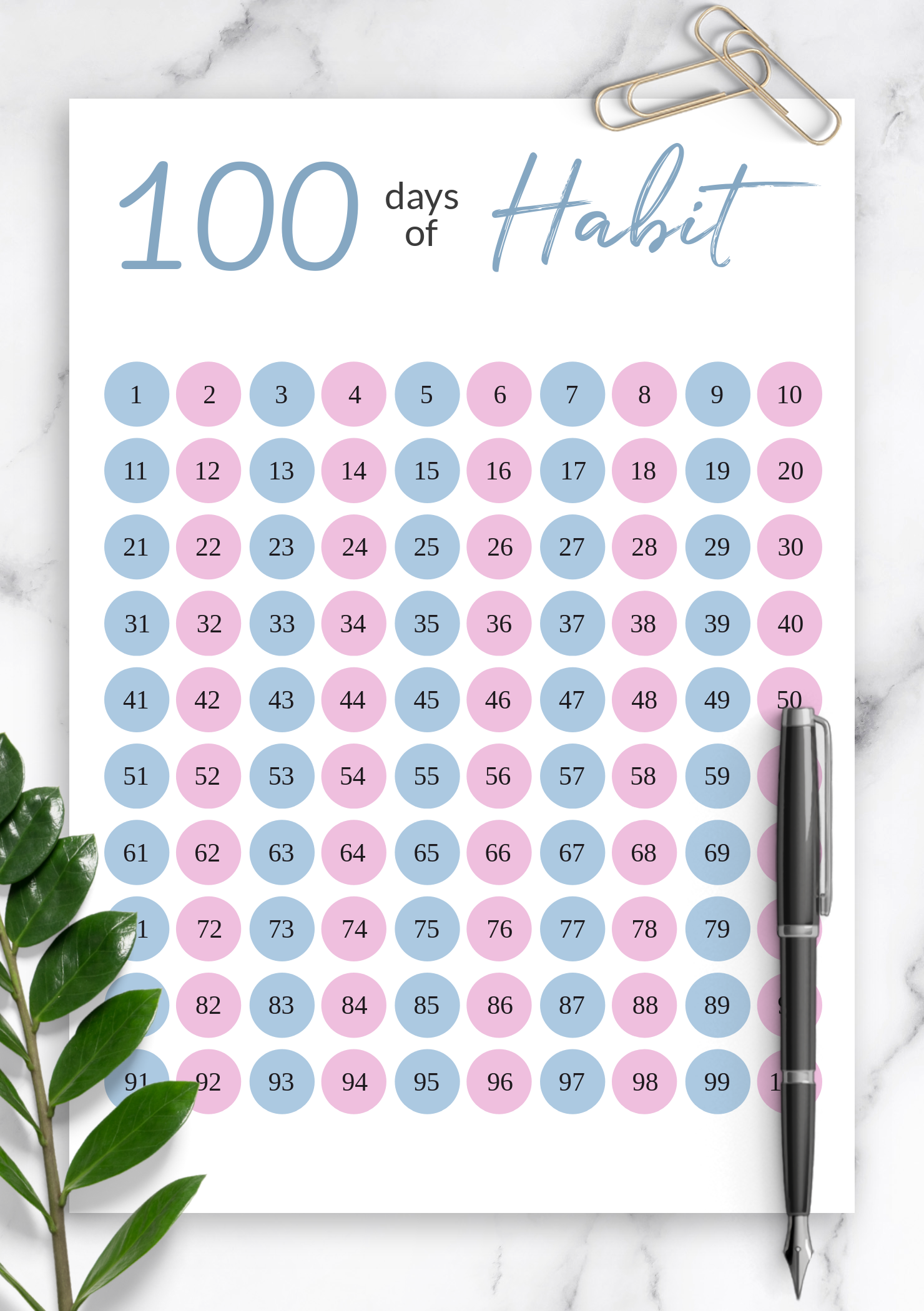 100 Day Chart Printable
