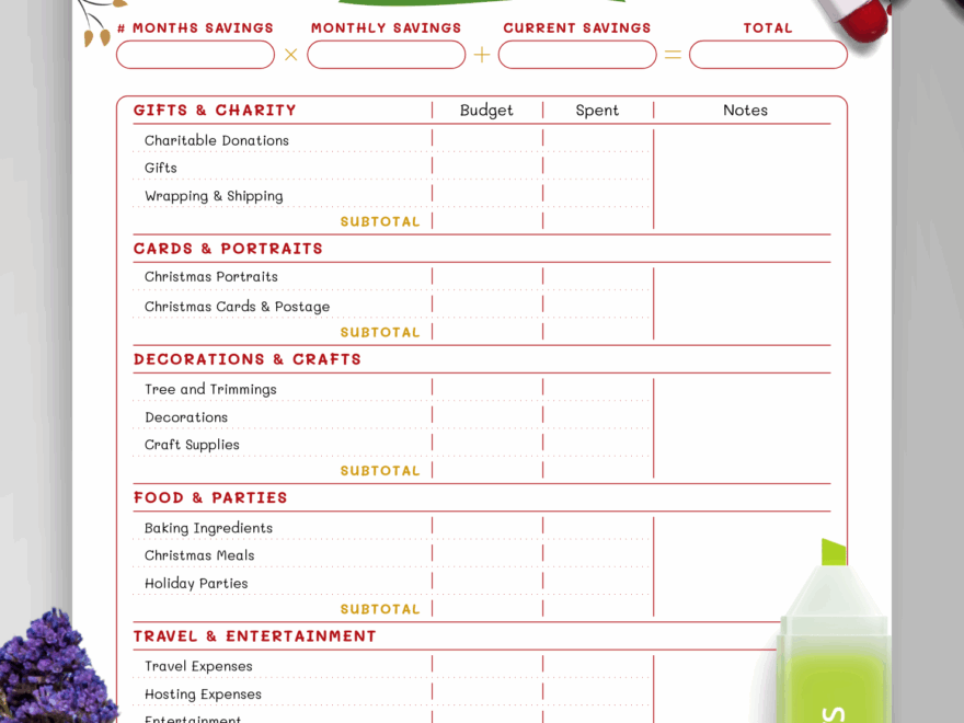 Download Printable Christmas Style Christmas Budget PDF