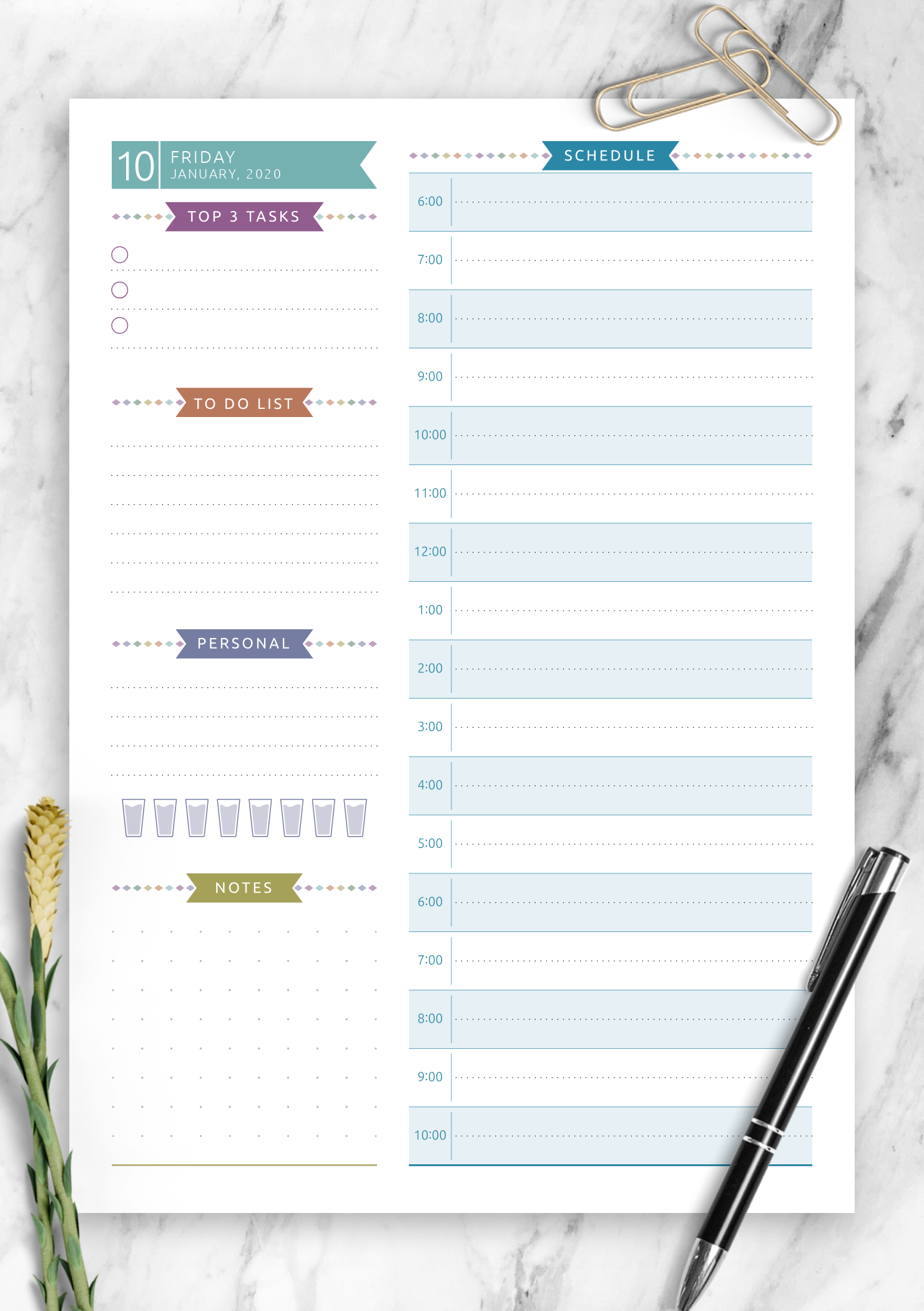 Dated Daily Planner Printable Dated Daily Planner Printable