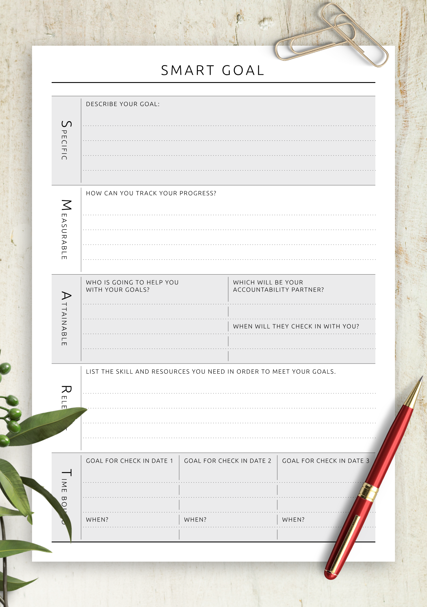 Smart Goal Planner Printable Smart Goal Planner Printable