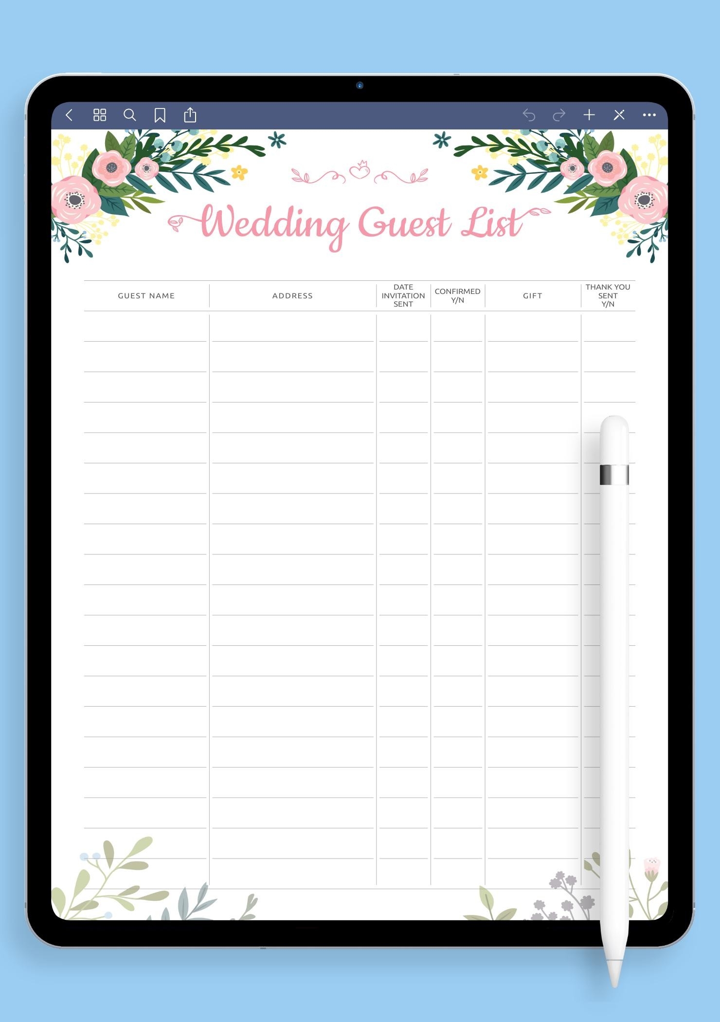 Printable Wedding Guest List Template Printable Wedding Guest List Template