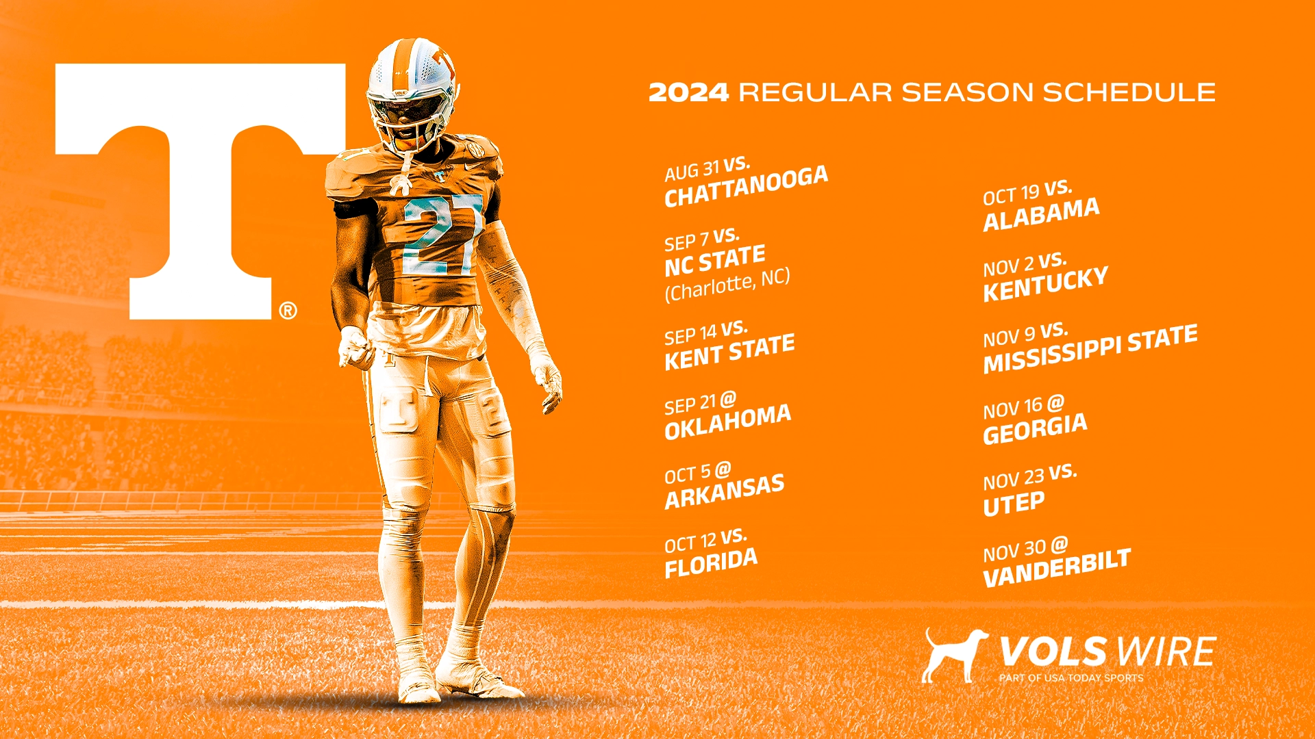 Downloadable 2024 Tennessee Volunteers Football Schedule