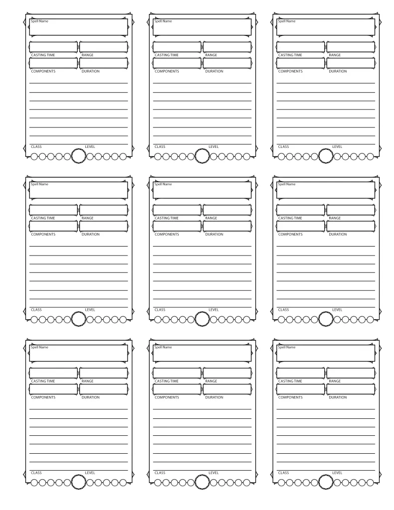 D&D 5e Spell Sheet Printable D&D 5e Spell Sheet Printable