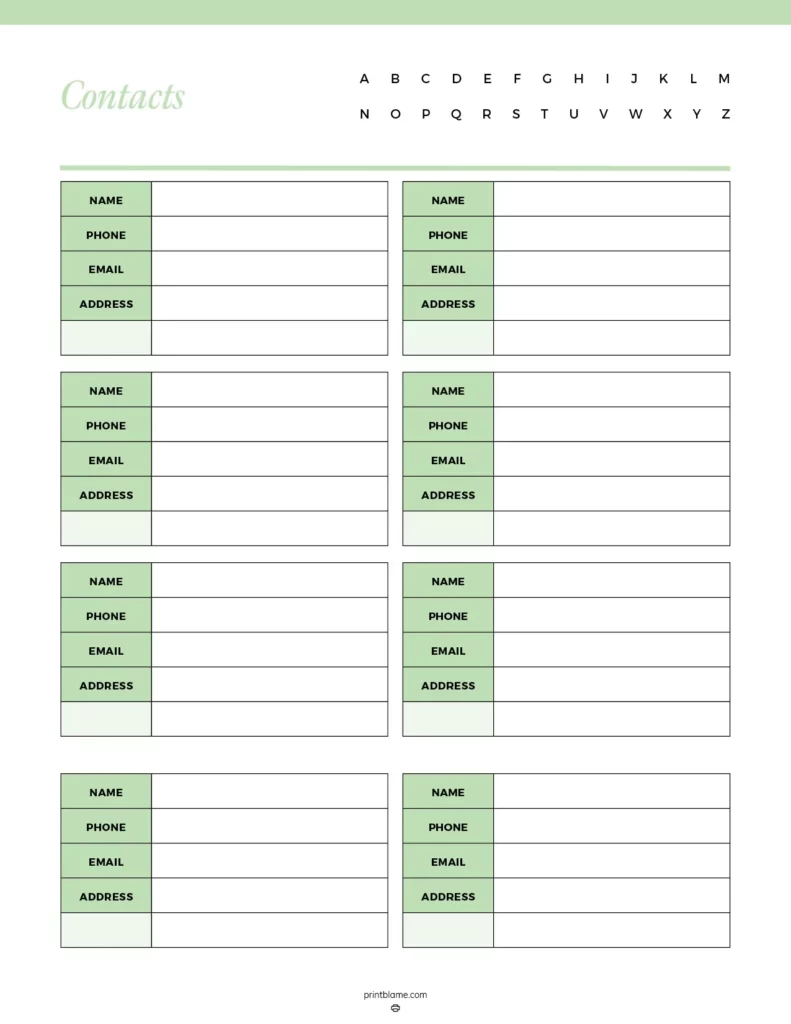 Free Printable Alphabetical Phone List Template