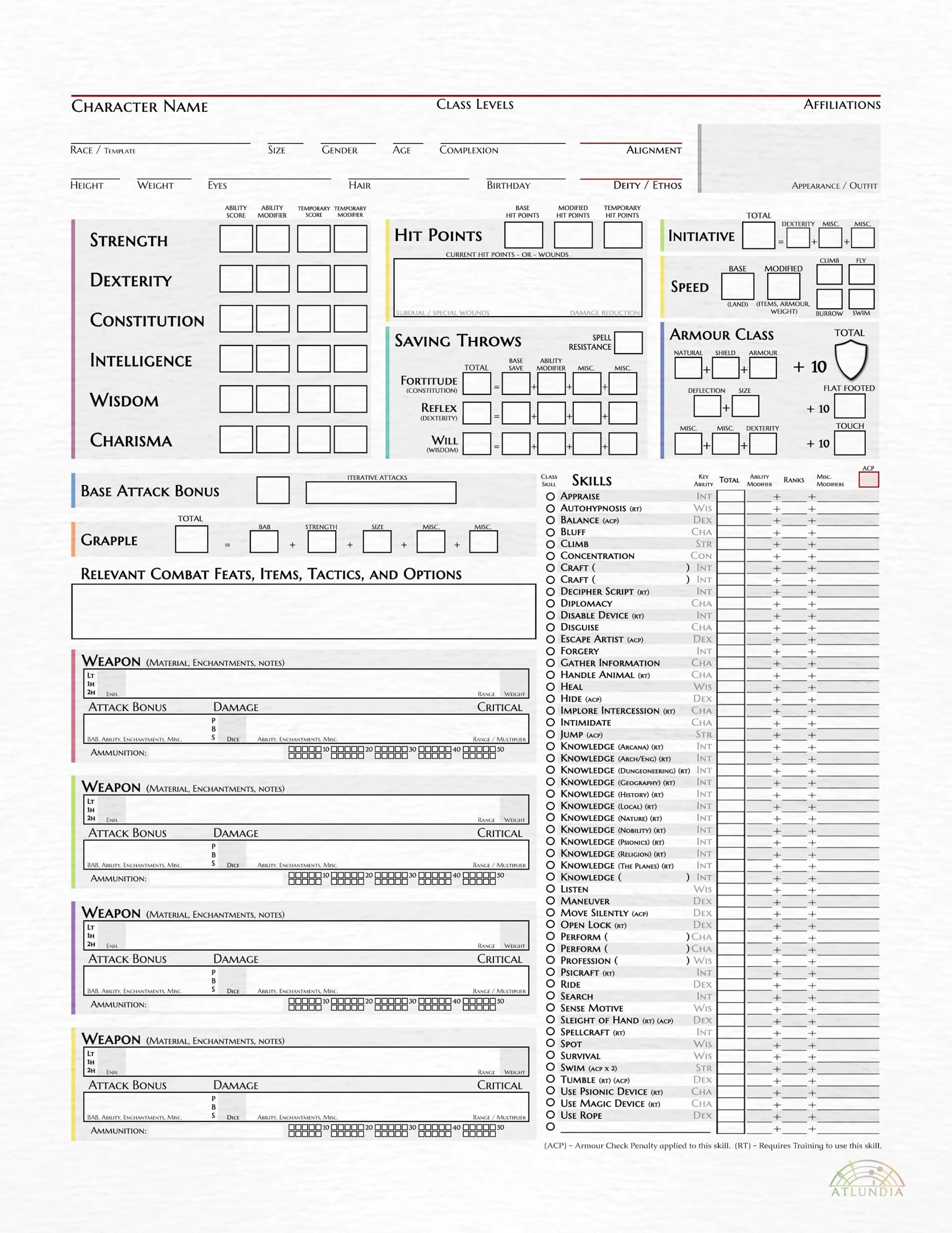 Dnd 3.5 Character Sheet Printable Dnd 3.5 Character Sheet Printable