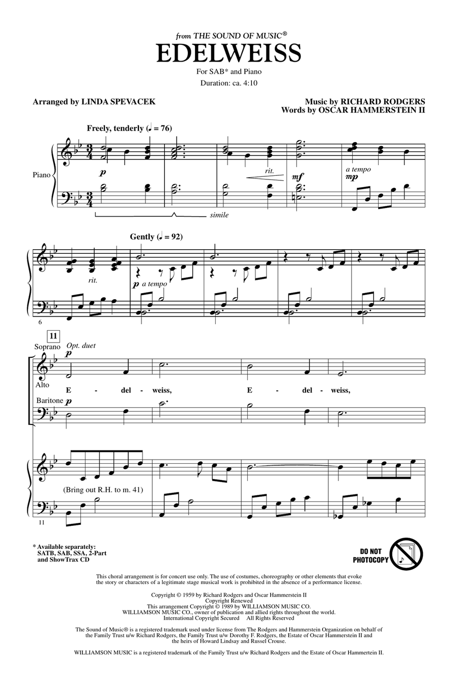 Edelweiss from The Sound Of Music By Linda Spevacek 3 Part Digital Sheet Music Sheet Music Plus