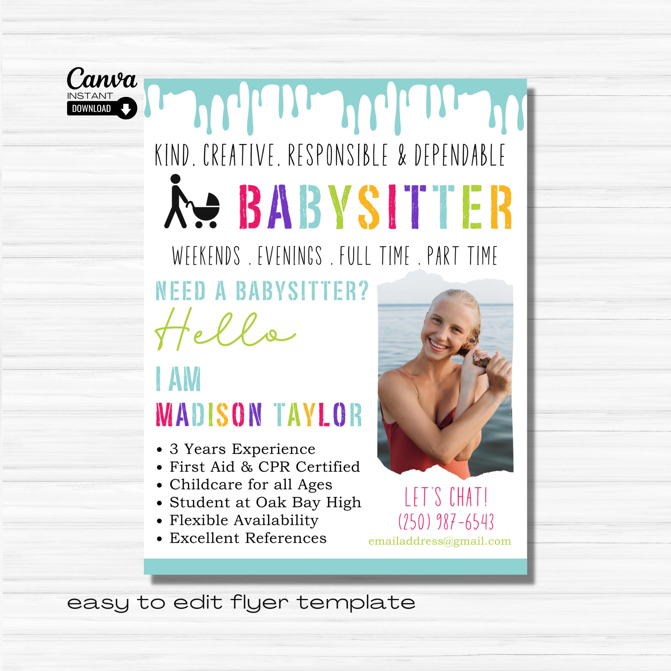 Editable Babysitting Flyer Childcare Services Canva Template digital Download Etsy