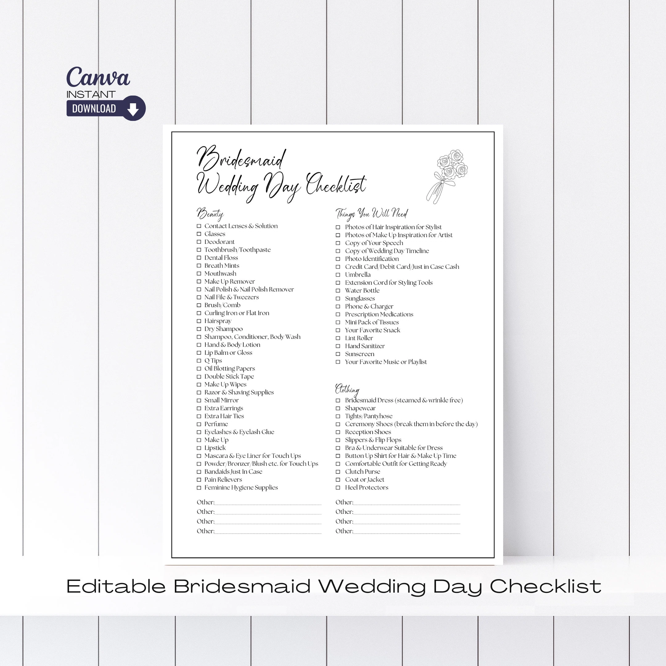 Editable Bridesmaid Wedding Day Checklist Printable Bridal Party Editable Bridesmaid Wedding Day Checklist Printable Bridal Party