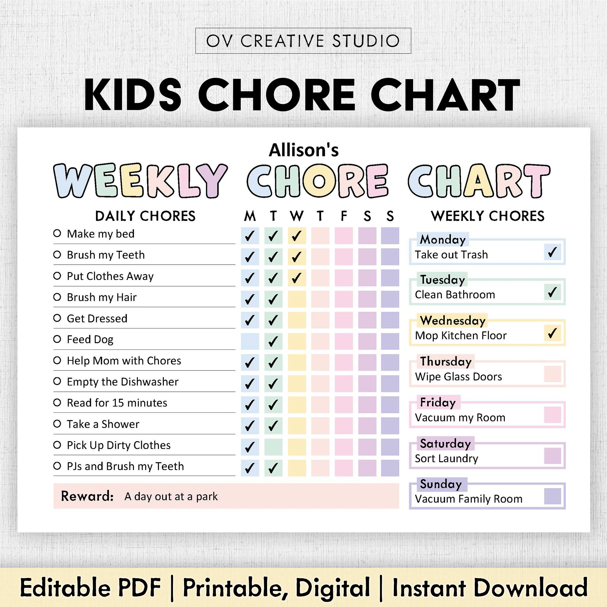Printable Chore Chart For Kindergarten