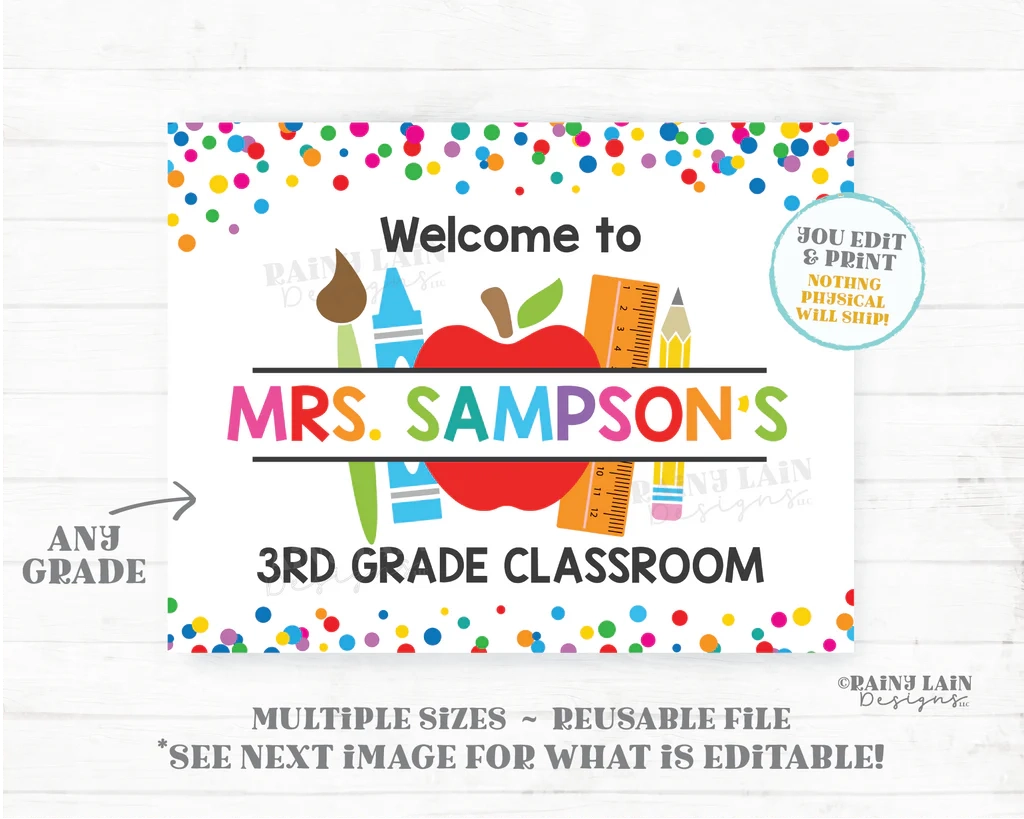 Editable Classroom Welcome Sign Classroom Decoration Printable Teach Rainy Lain Designs LLC