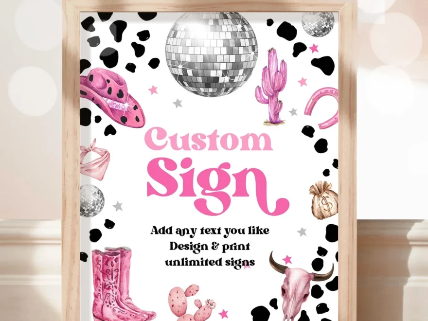 Editable Custom Sign Space Cowgirl Party Sign Disco Cowgirl Birthday N Design My Party Studio