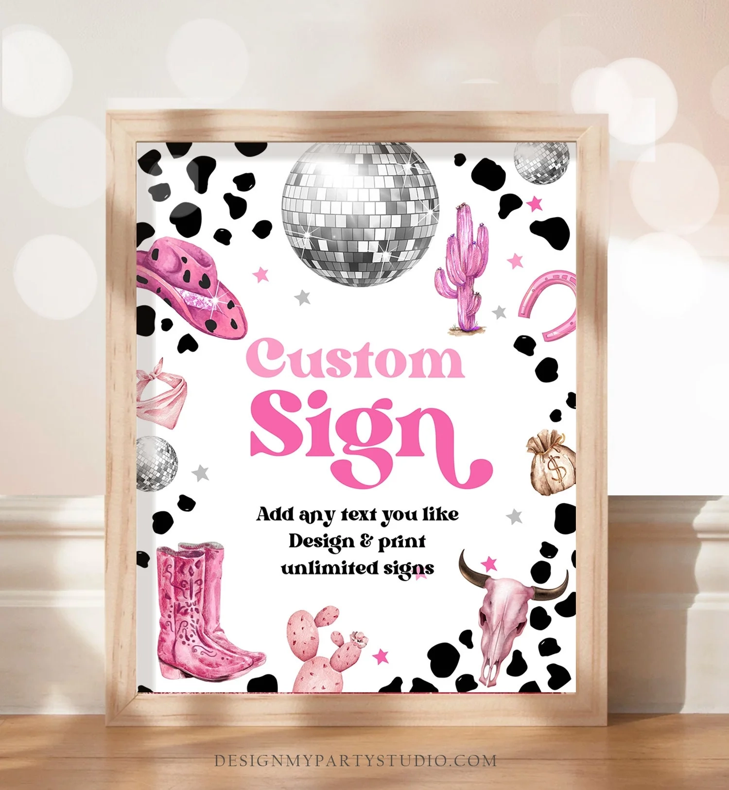 Editable Custom Sign Space Cowgirl Party Sign Disco Cowgirl Birthday N Design My Party Studio