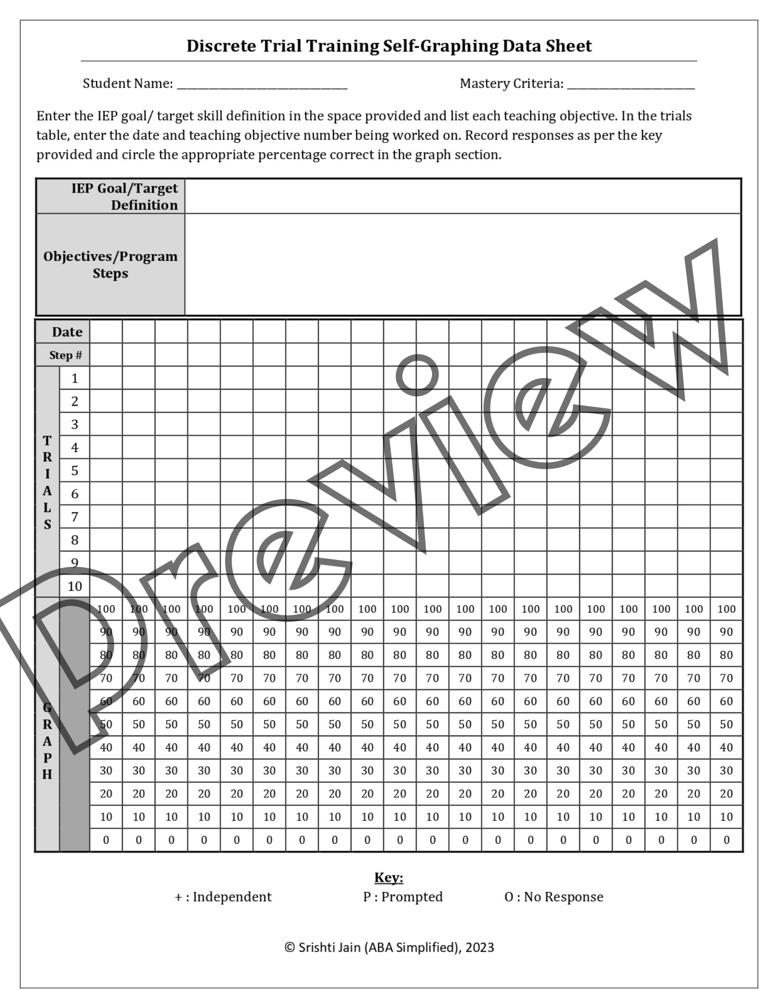 Printable Discrete Trial Data Sheets