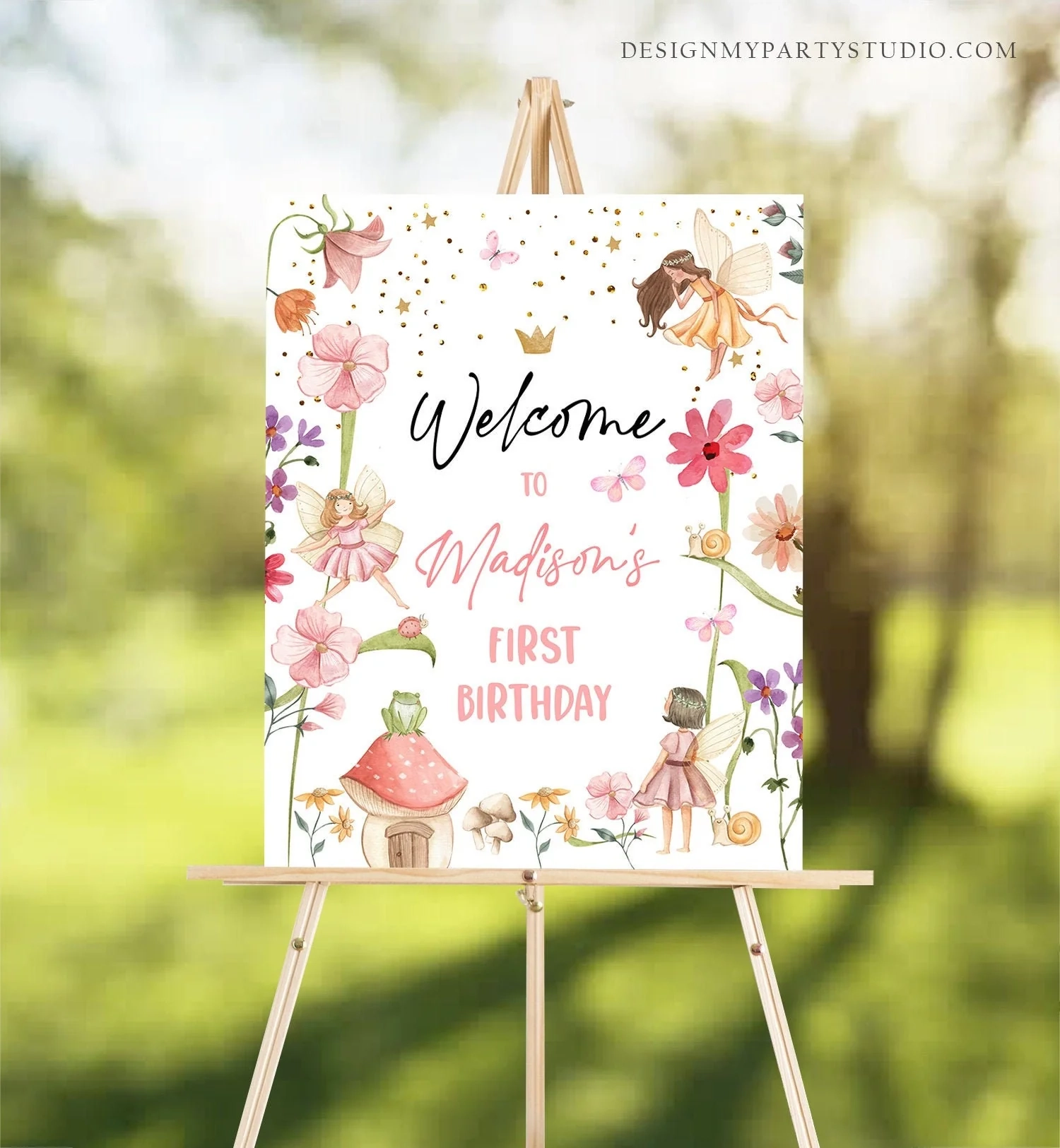 Editable Fairy Birthday Welcome Sign Fairy Garden Sign Whimsical 