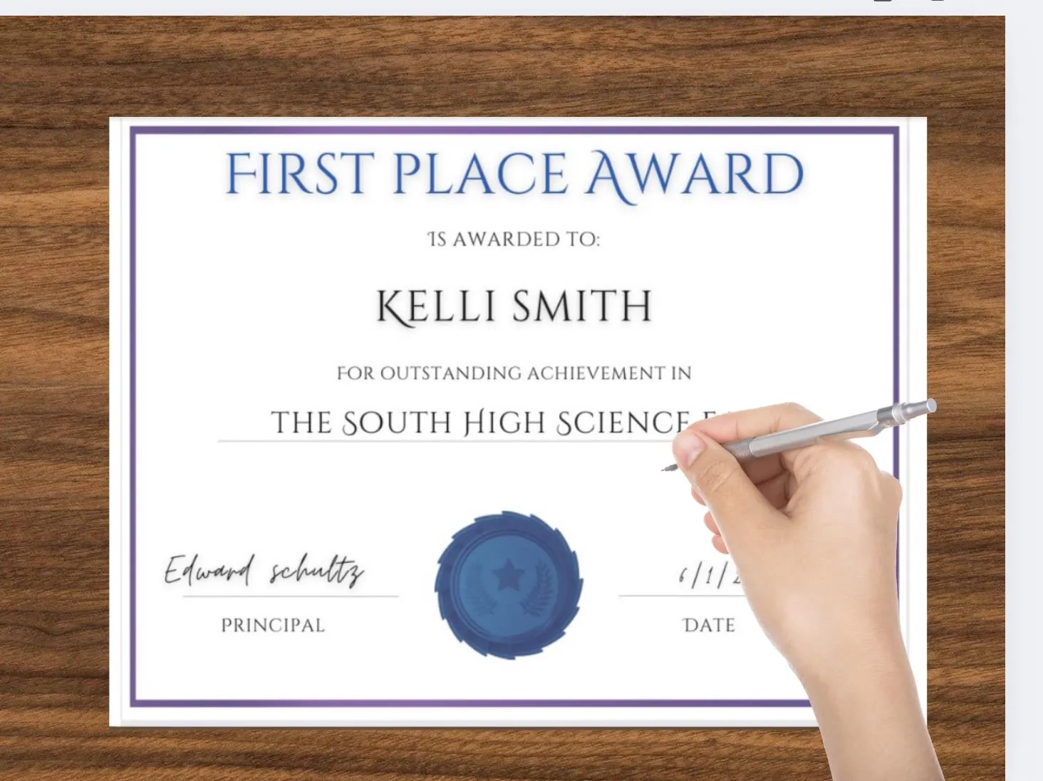 Editable First Place Award Certificate Template PDF Etsy