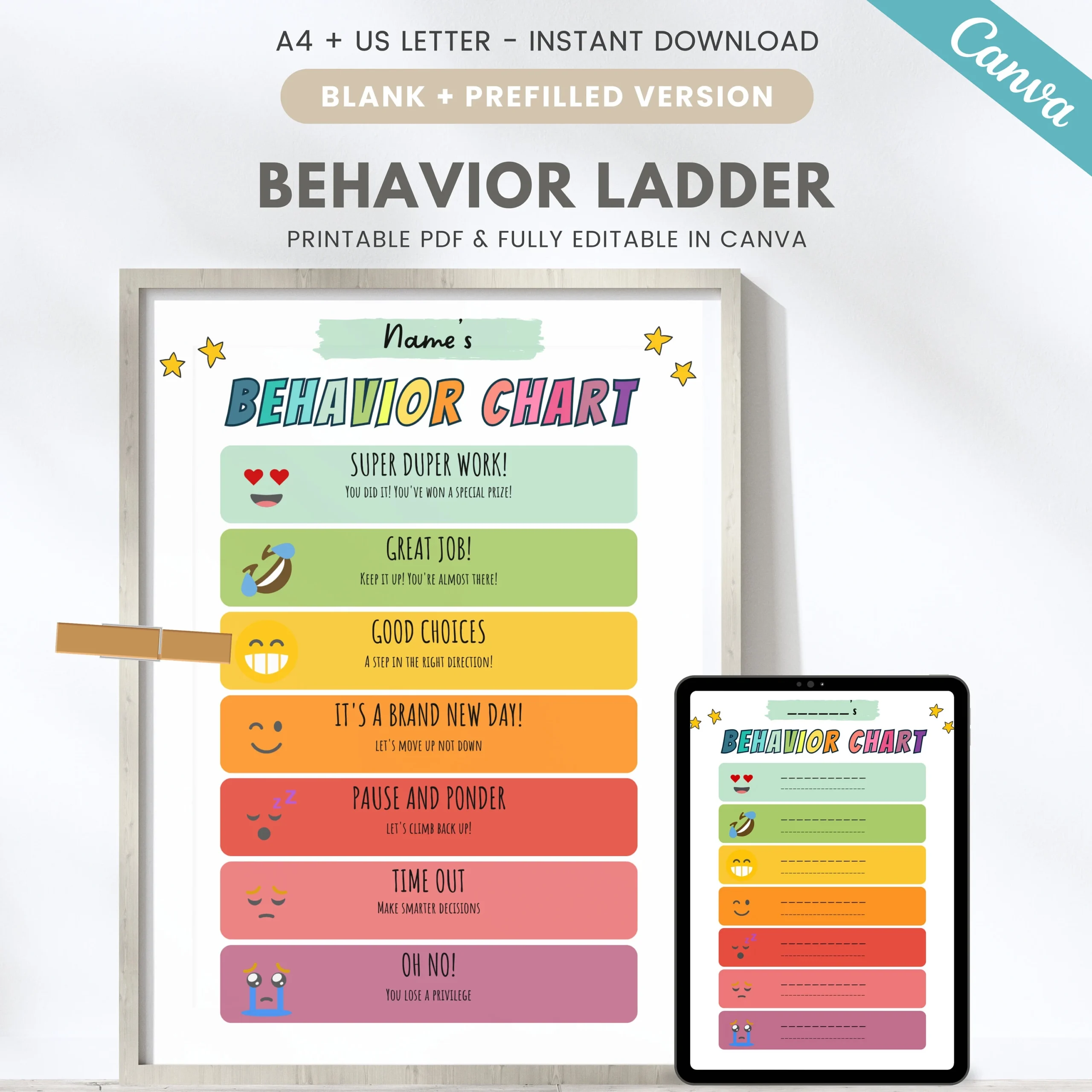 Editable Kids Behavior Chart Printable Children Behavior Ladder 