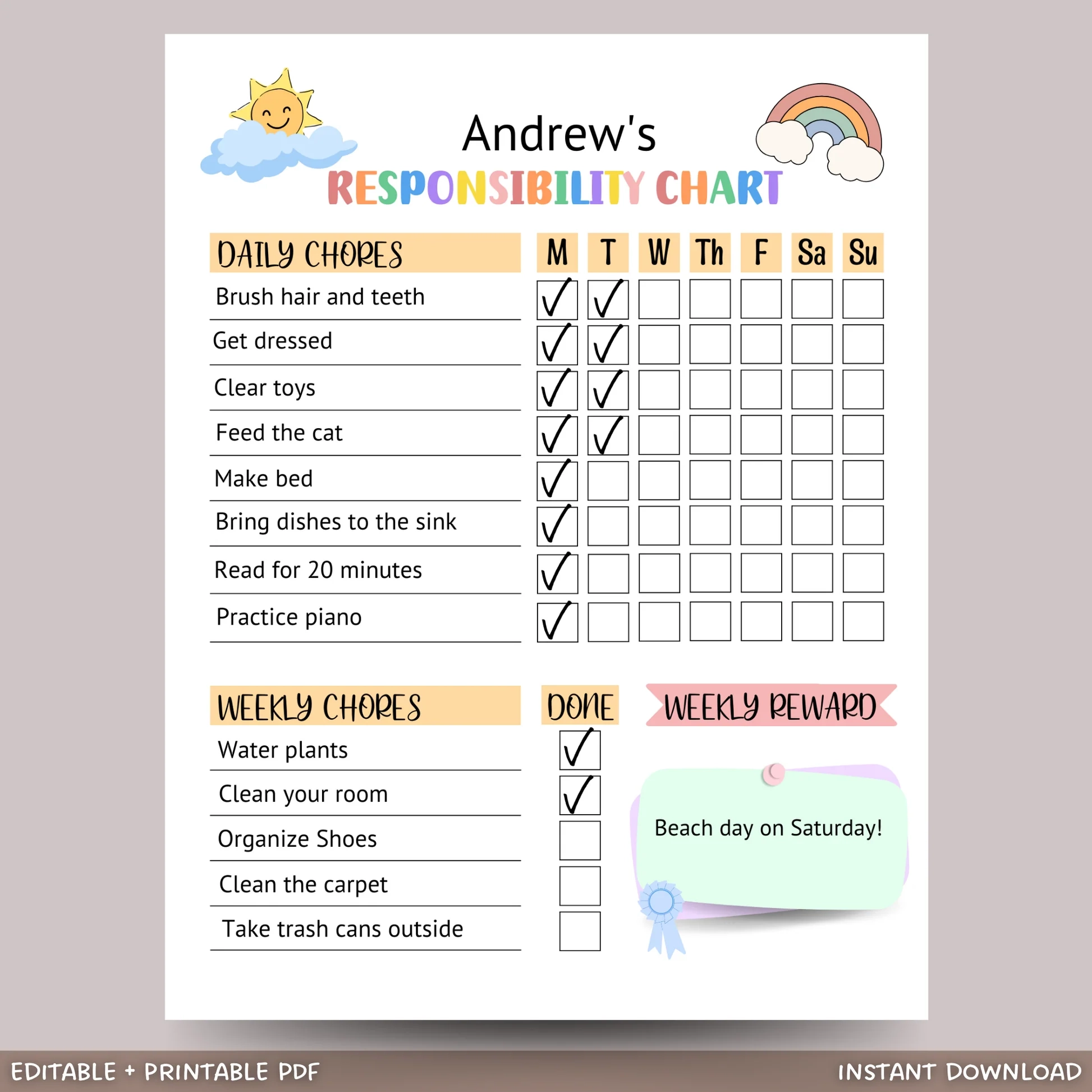 Kid Chores Printable Chart Kid Chores Printable Chart