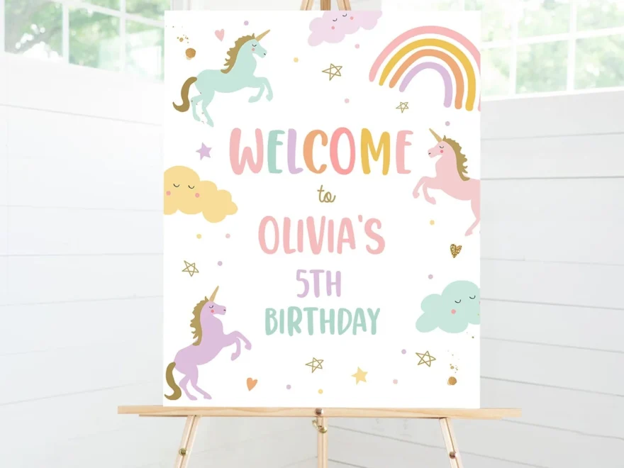 Editable Unicorn Welcome Sign Pastel Unicorn Birthday Door Sign Rainbo Design My Party Studio