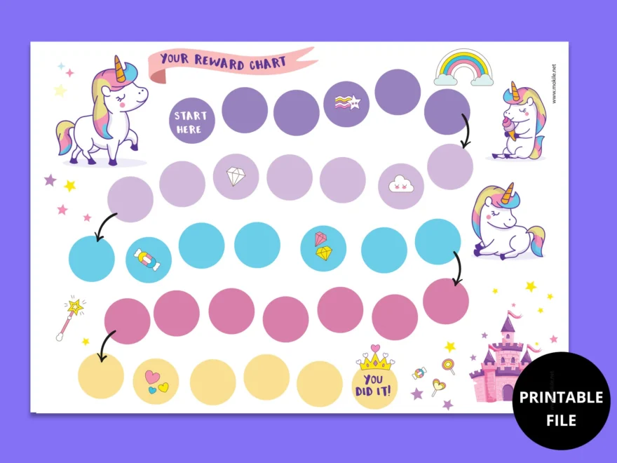 Einhorn Belohnungstabelle Printable Kinder Haushaltstabelle PDF