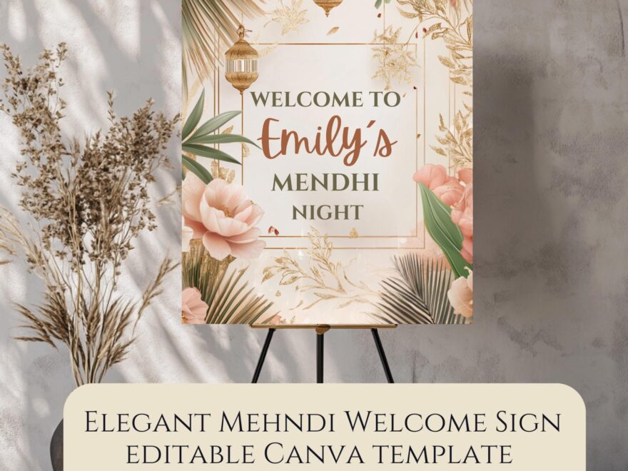 Elegant Mehndi Welcome Sign Customizable Canva Templates Digital Download Dholki Decor Indian Wedding Decor 18x24 Etsy