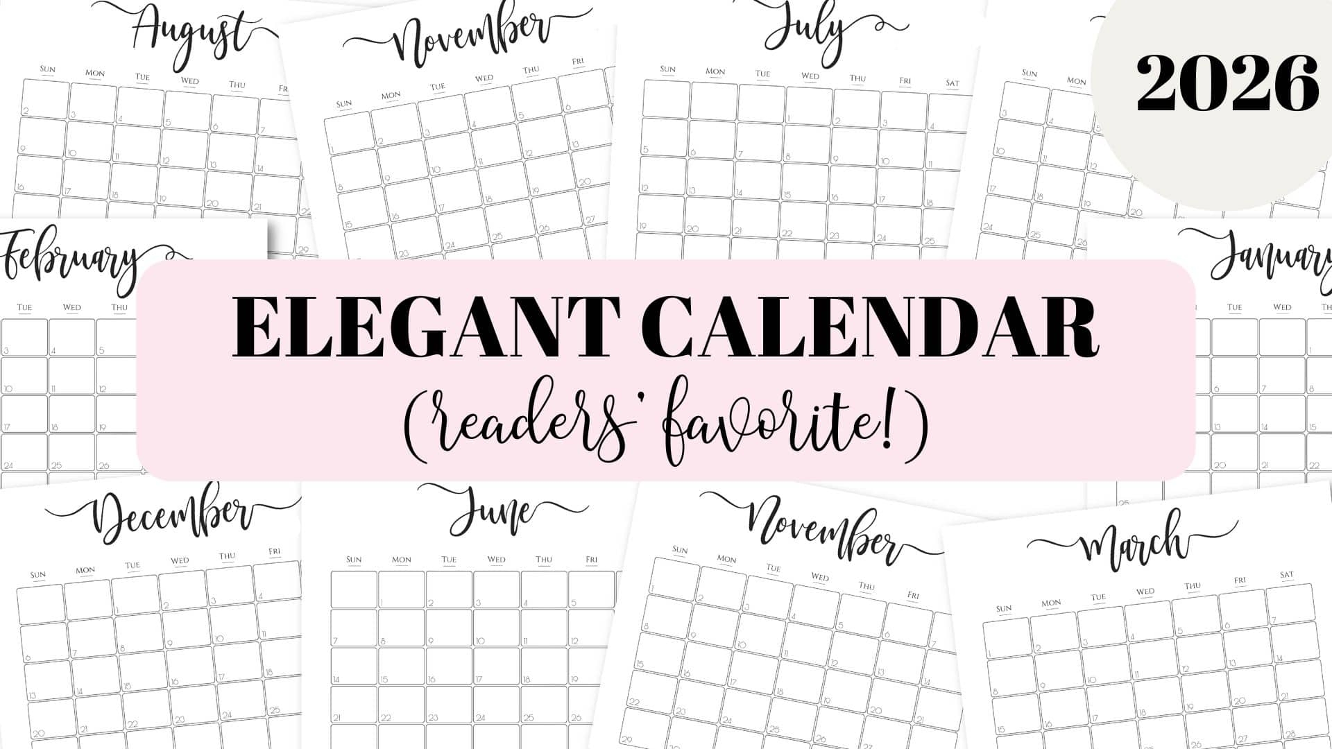 Elegant Printable Calendar 2026 By SaturdayGift Readers Favorite Elegant Printable Calendar 2026 By SaturdayGift Readers Favorite