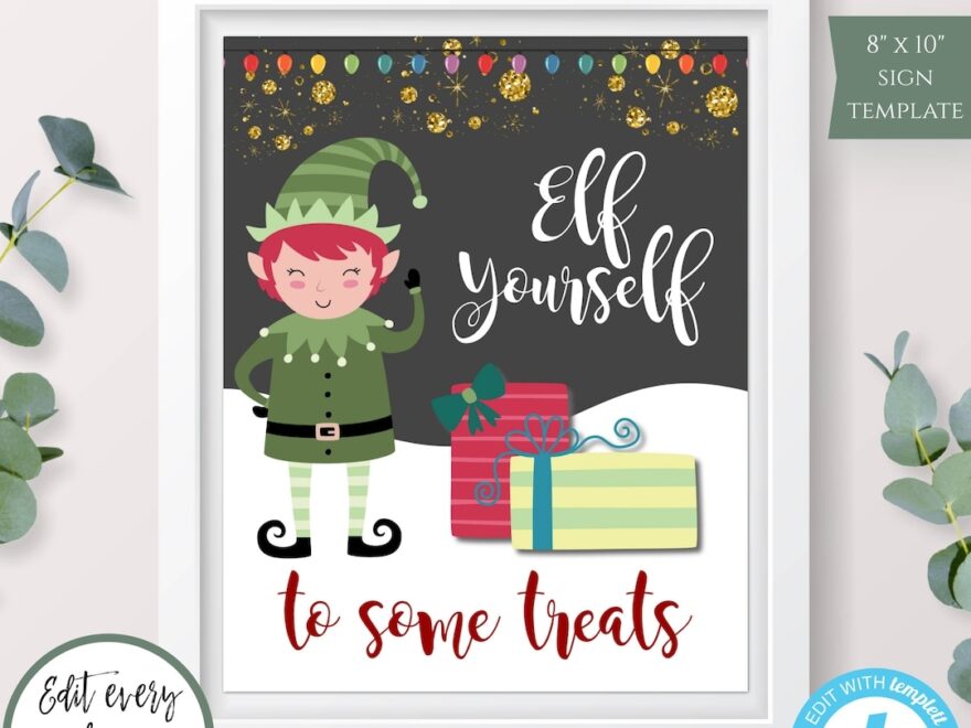 Elf Yourself To Some Treats Christmas Party Sign Template Instant Download Holiday Party Sign Printable Christmas Decor Editable Sign Etsy de