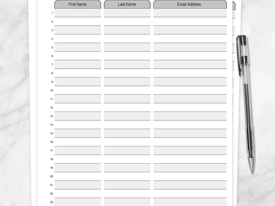 Email List Sign Up Form Printable Contact Collection Sheet Printable Planning