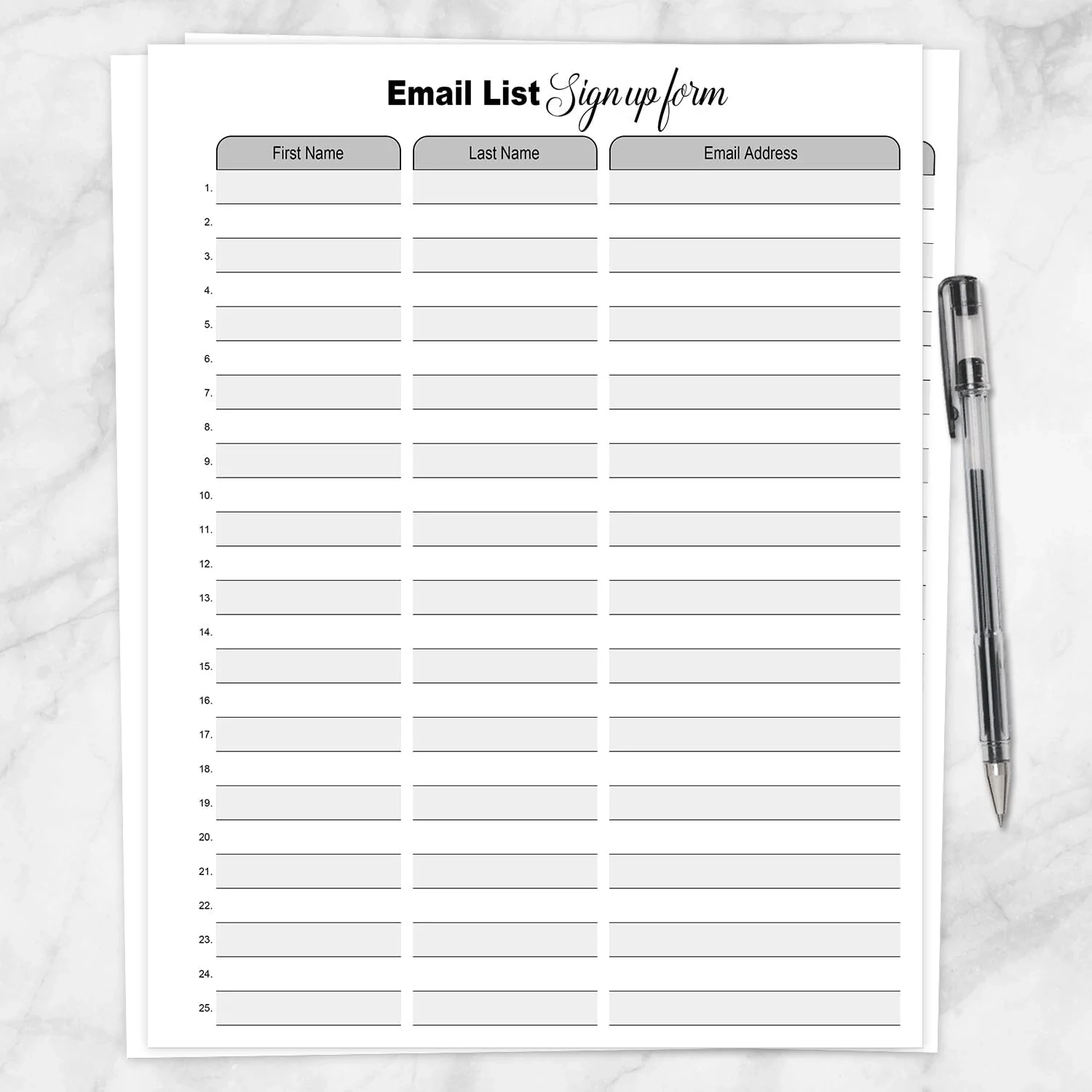 Email List Sign Up Form Printable Contact Collection Sheet Printable Planning