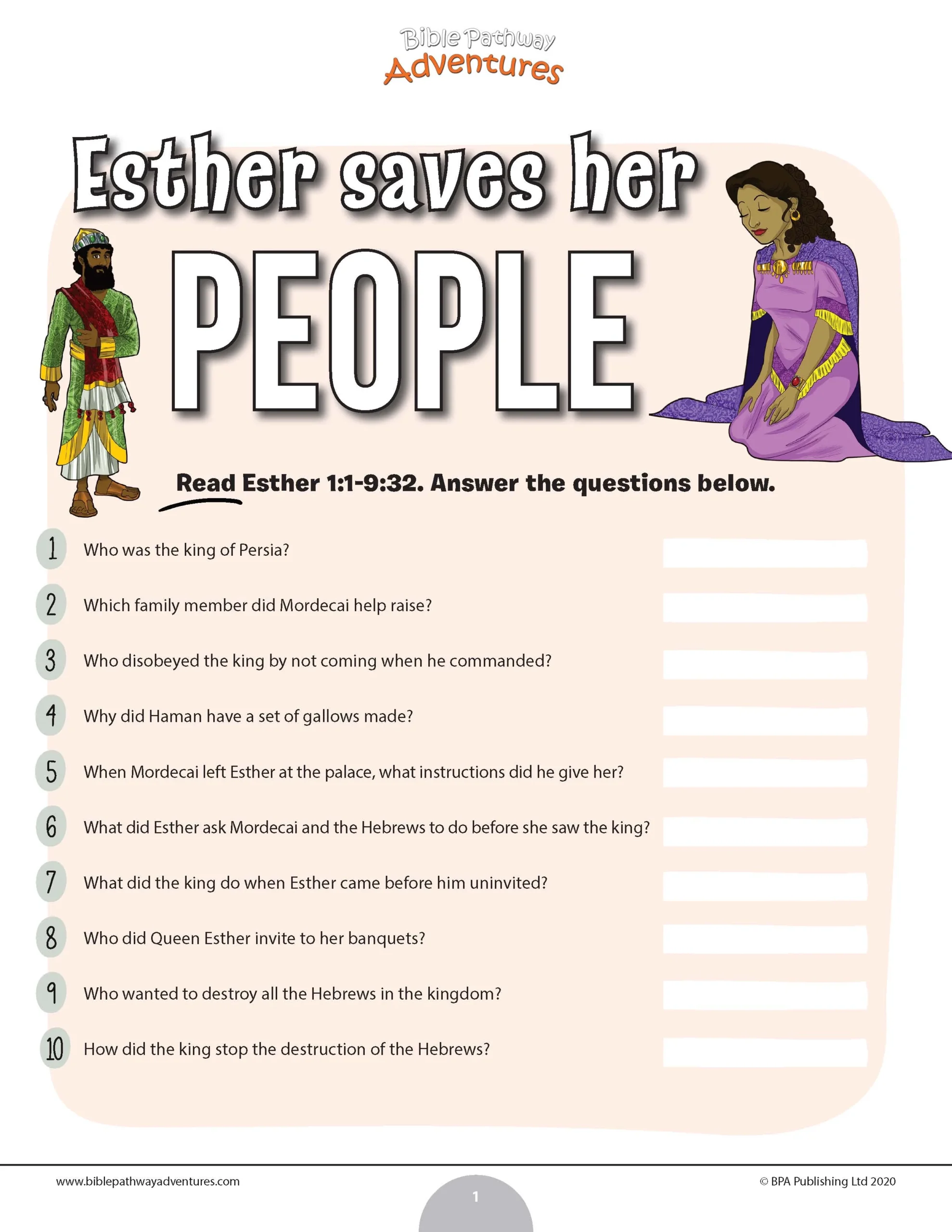 Bible Esther Quiz Printable