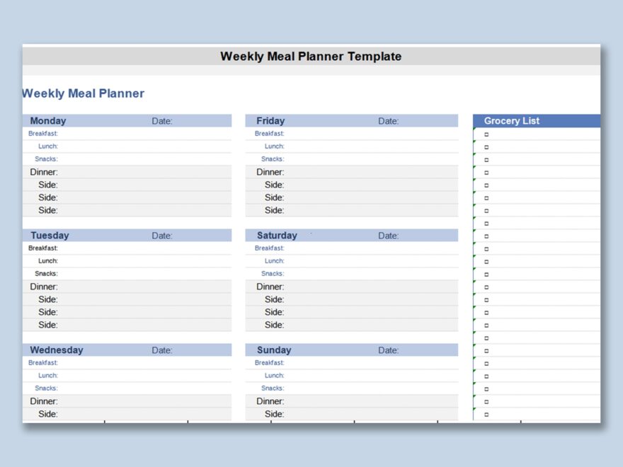 EXCEL Of Weekly Meal Planner xlsx WPS Free Templates
