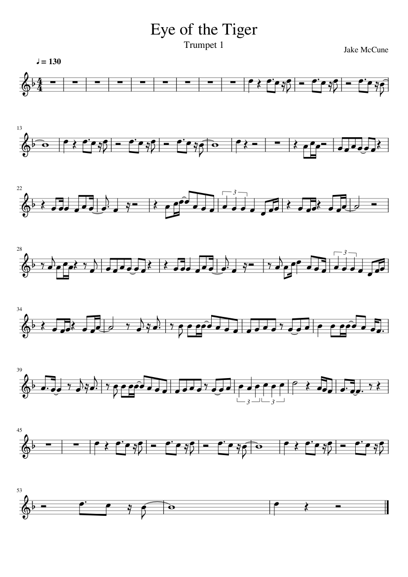 Eye Of The Tiger Sheet Music For Trumpet In B flat Solo Eye Of The Tiger Sheet Music For Trumpet In B flat Solo