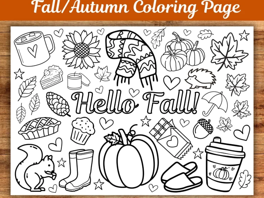 Fall autumn Coloring Page Fall Coloring Placemat Cozy Vibes Coloring Fall Coloring Pages Kids Fall Printable Kids Fall Activity Etsy