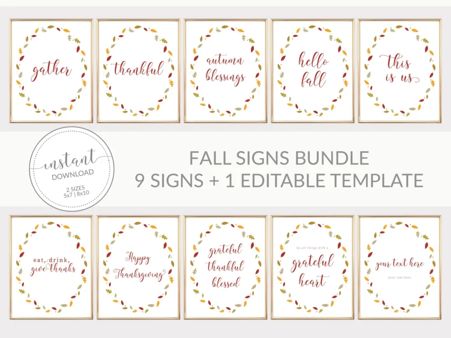 Fall Leaves Gather Sign Printable Thanksgiving Sign Fall Art
