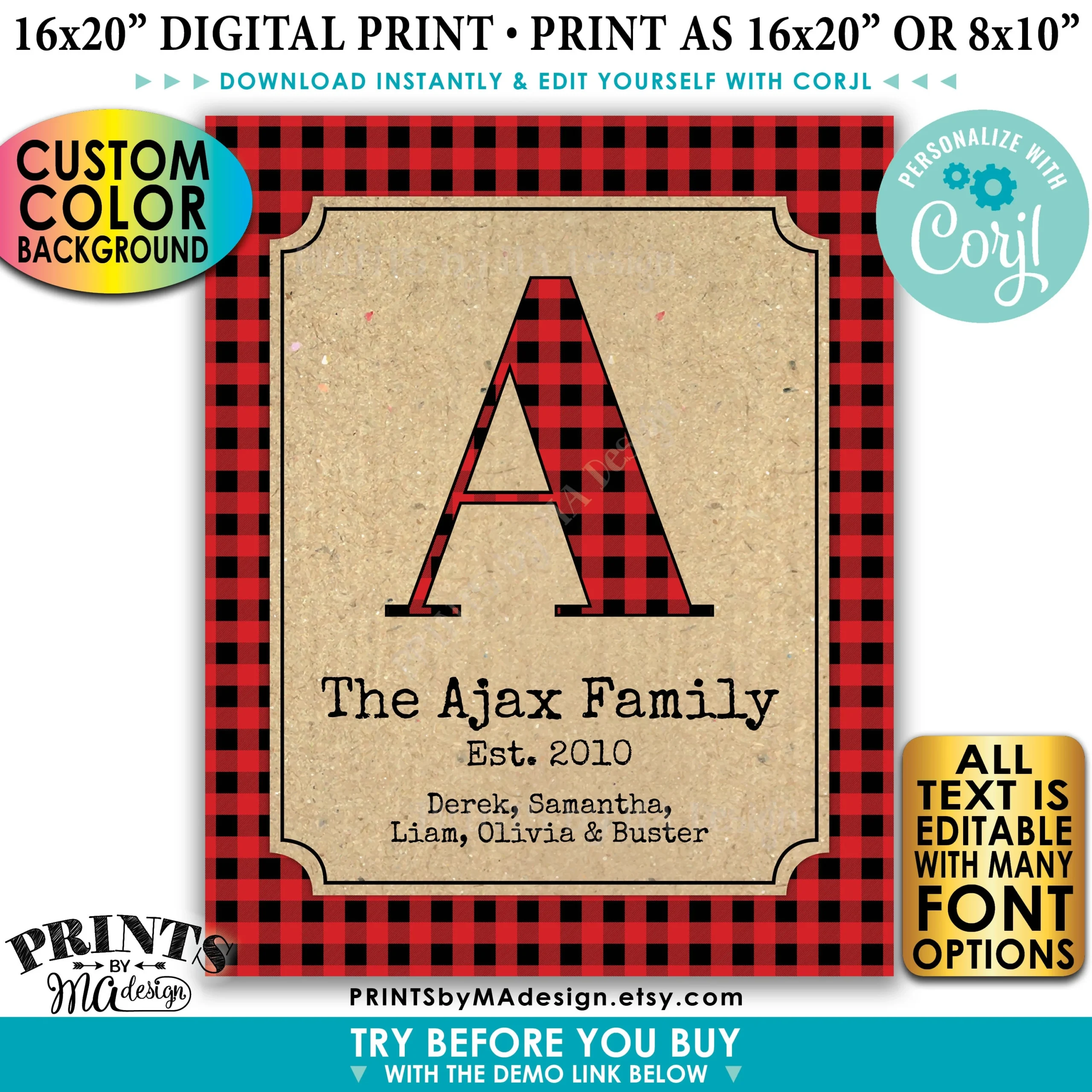 Family Established Sign Personalized Name Sign Buffalo Plaid Checker Custom Text PRINTABLE 8x10 16x20 Sign Family Established Sign Personalized Name Sign Buffalo Plaid Checker Custom Text PRINTABLE 8x10 16x20 Sign