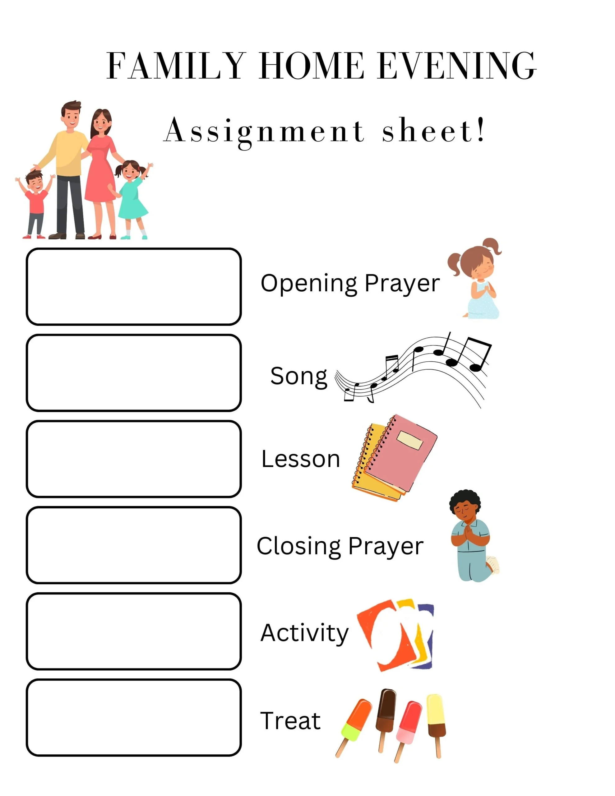 Family Home Evening Assignment List FHE Family Home Evening LDS Family Home Evening Assignment List FHE Family Home Evening LDS